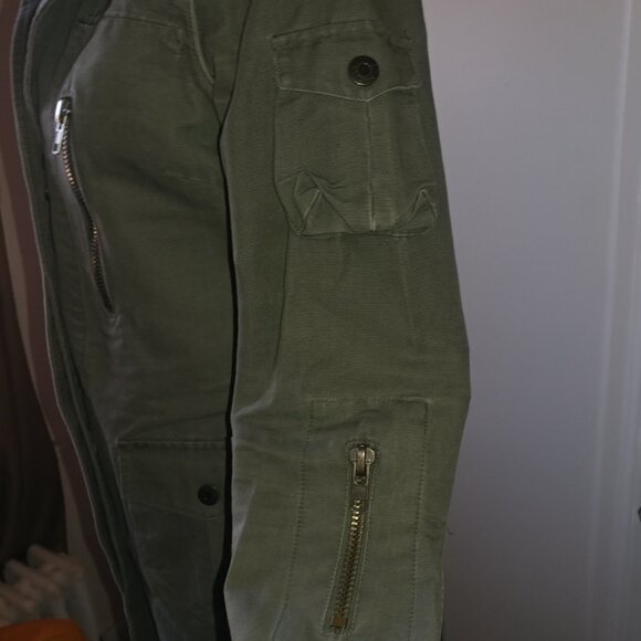 BB Dakota Vintage Olive Green Long Twill Utility Jacket - Size Small - Picture 11 of 15